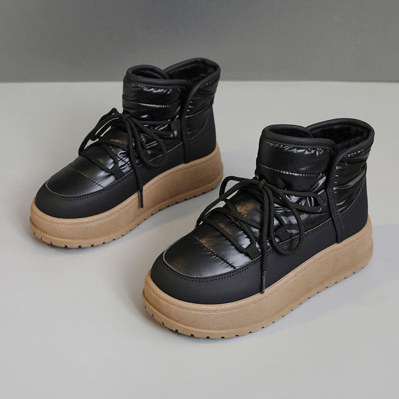 Chaussures montantes pour femme, , chaudes et doublées de polaire, avec semelle épaisse et plateforme, en coton.