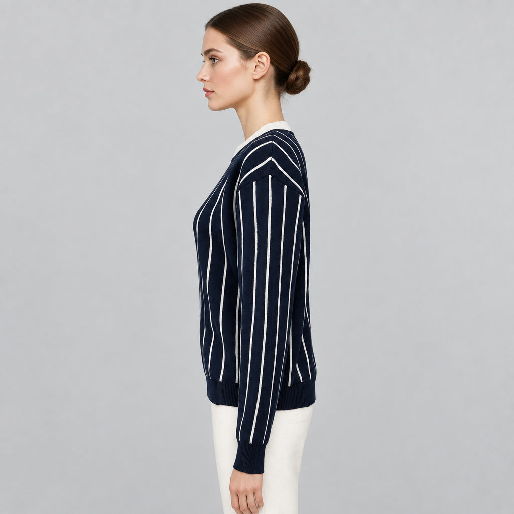 Pull décontracté pour femme à col rayé, style College Street