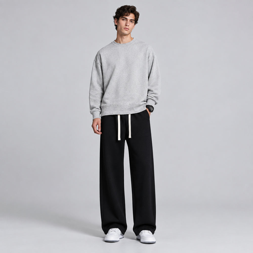 Pantalon décontracté pour homme : coupe ample, droite et large