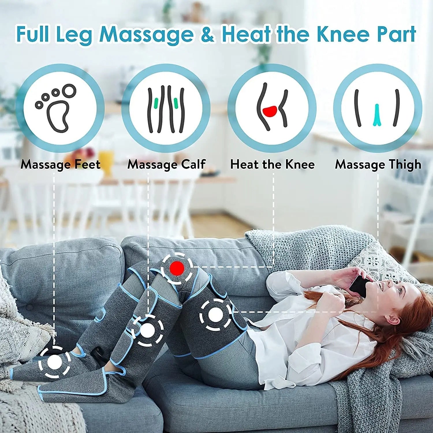 Appareil de massage chauffant électrique pour soulager les douleurs musculaires (pieds, genoux, mollets)