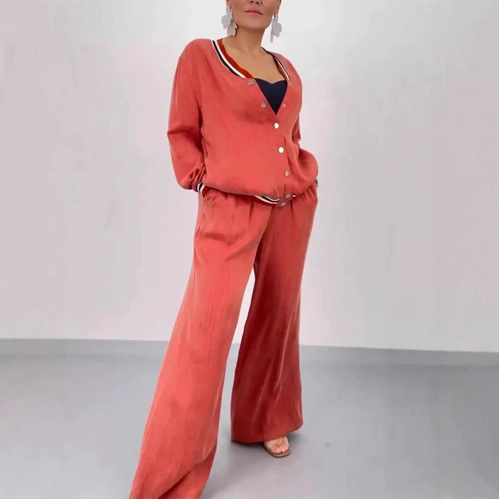 Ensemble pour femme : gilet  à col rond et pantalon large