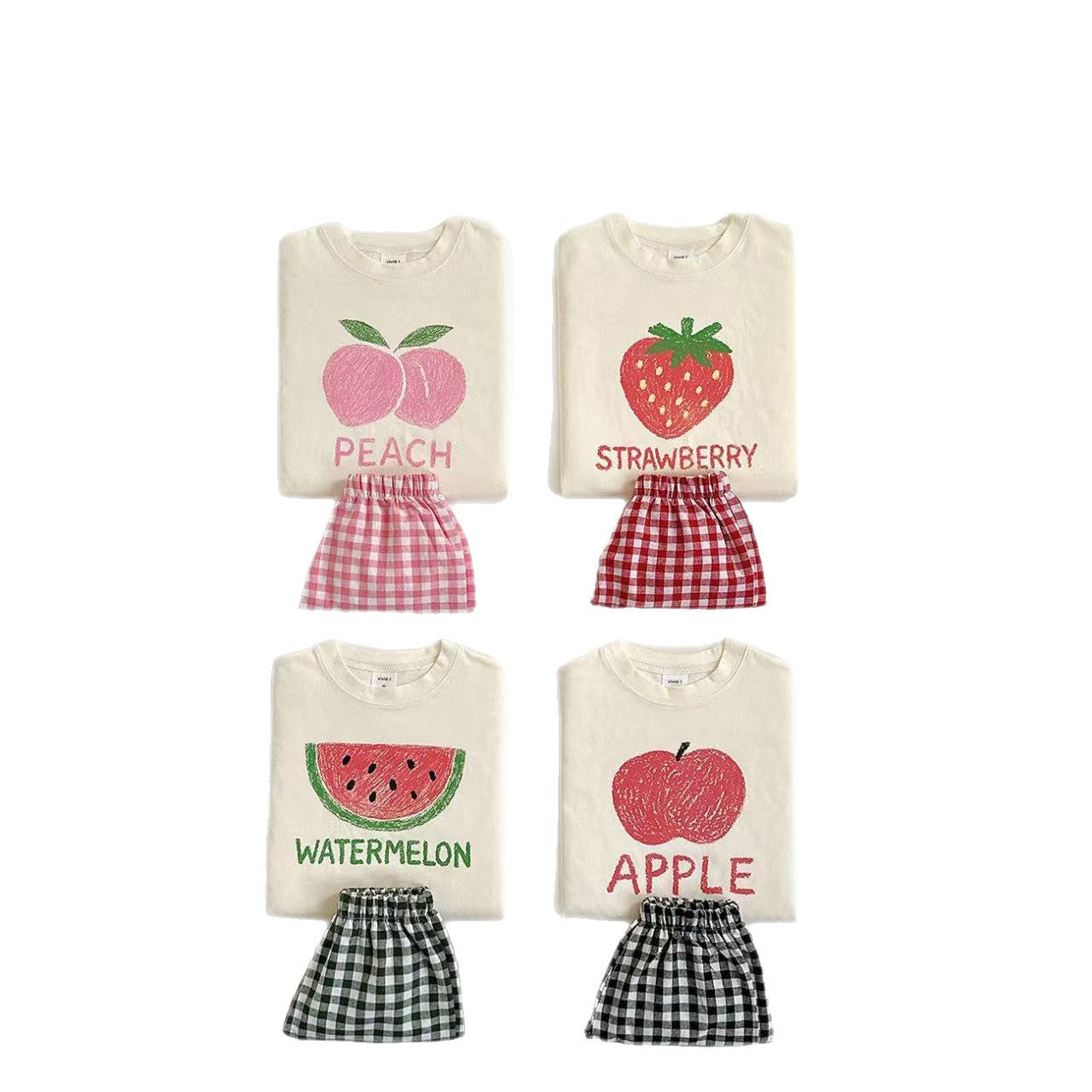 Ensemble à carreaux pour enfants avec imprimé de lettres et de fruits