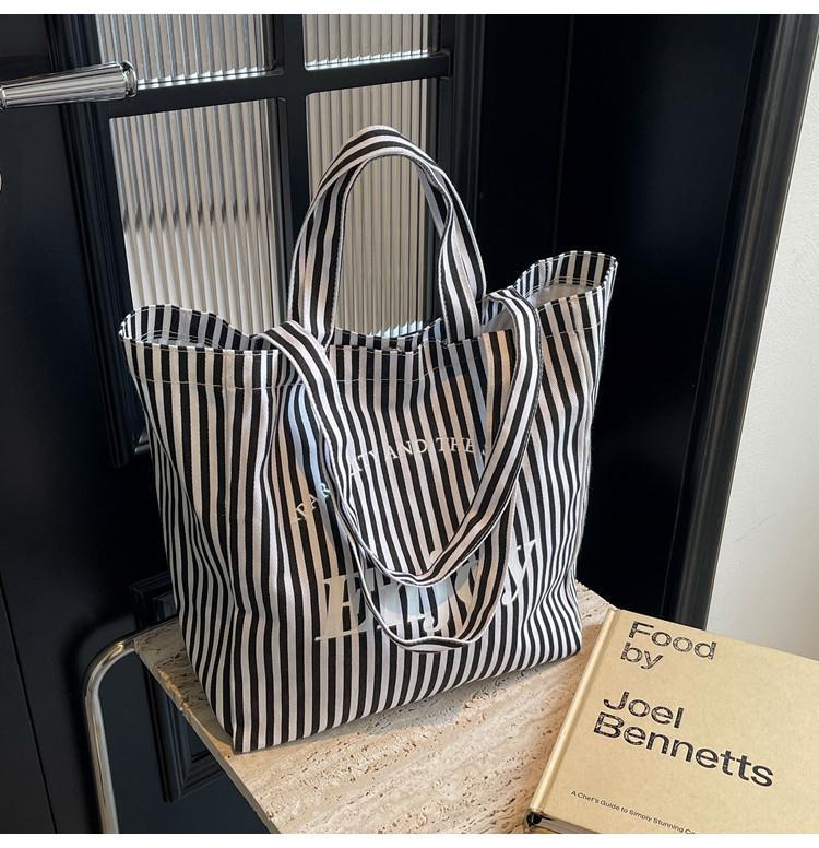 Sac cabas en toile à rayures colorées, grande capacité, sac à bandoulière décontracté, design simple