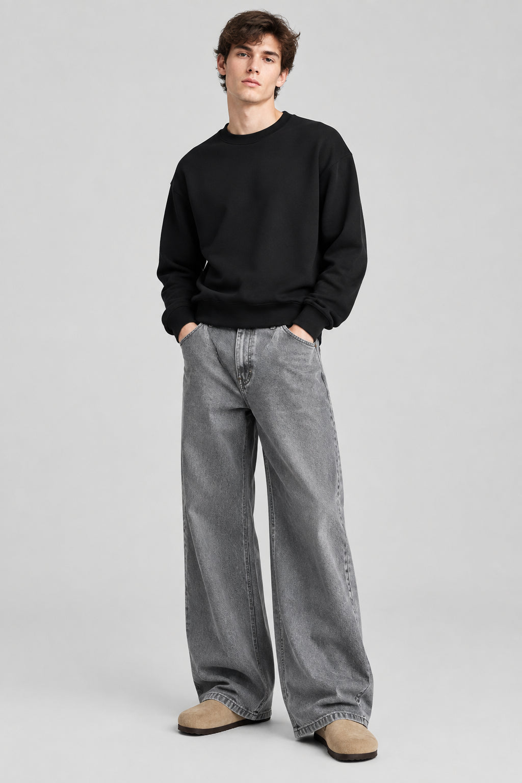 Pantalon cargo évasé – Style High Street, denim délavé, coupe épurée