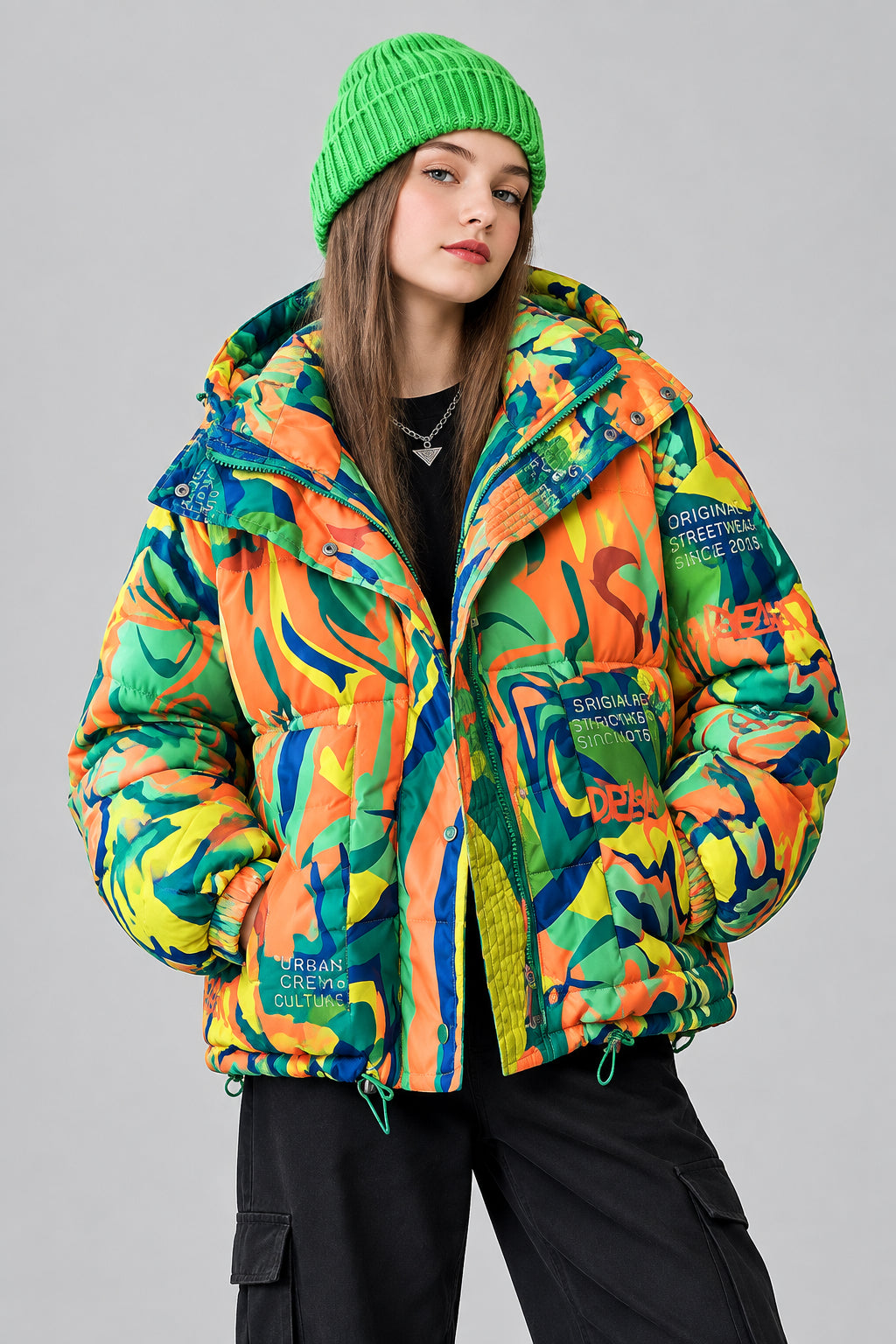 Parka d'hiver épaisse et tendance : fermeture zippée, coupe ample à la taille,  chaude et polyvalente.