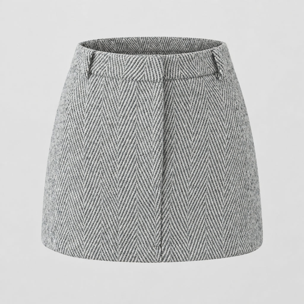 Ensemble décontracté : manteau en laine à col rabattu et fermeture à un bouton & jupe taille haute moulante