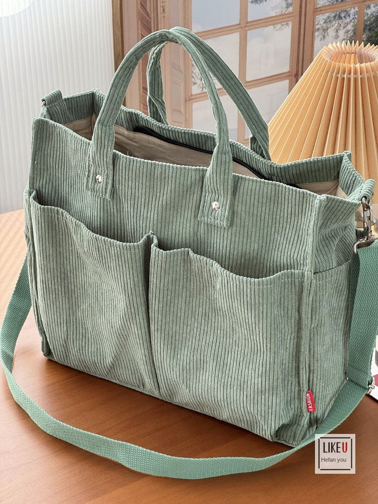 Sac cabas simple en velours côtelé épais, multipoches, .