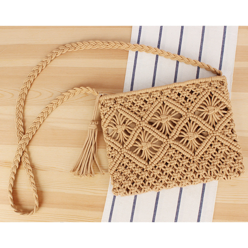 Sac à main tissé à pompon, sac à main tissé rétro, sac de plage pour les vacances d'été.