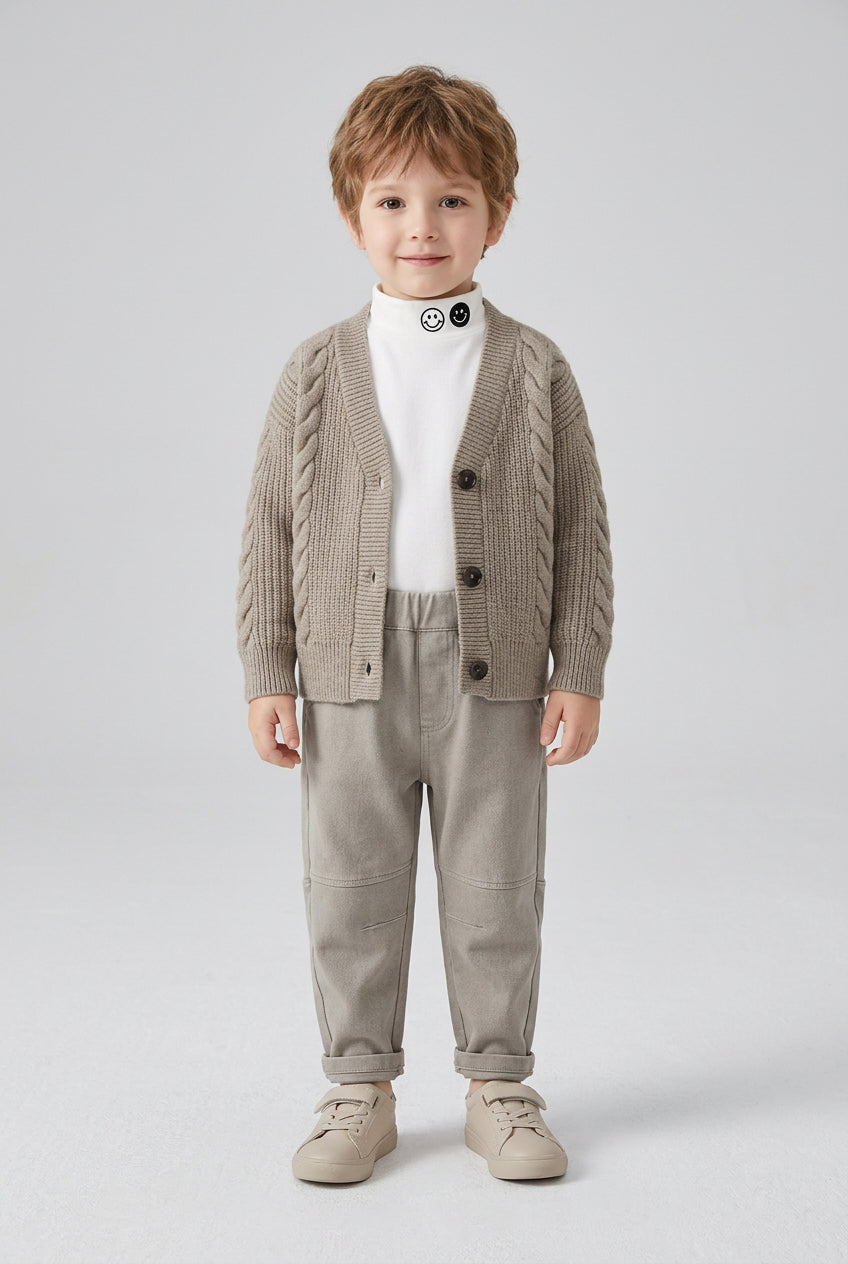 Ensemble 3 pièces pour garçon : veste-pull en maille, pull col roulé et pantalon