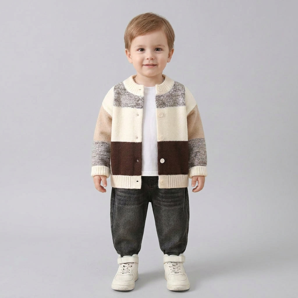 Gilet en maille à carreaux et blocs de couleur pour garçon