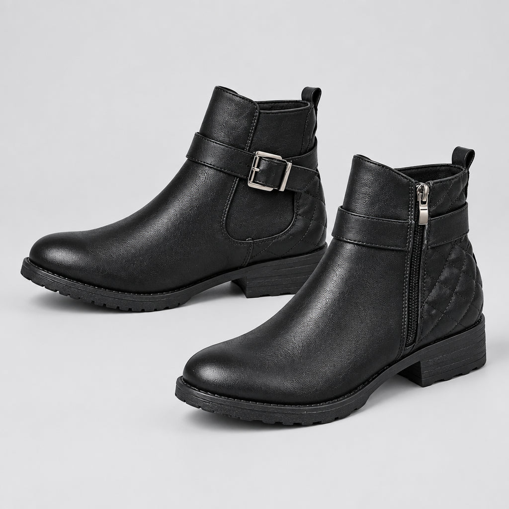 Bottines  Confortables, talon bas, avec boucle et motif à carreaux