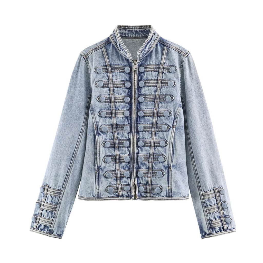 Veste en jean boutonnée et cintrée à la taille