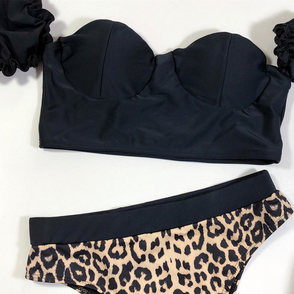 Bikini imprimé léopard push-up avec coussinets, taille haute