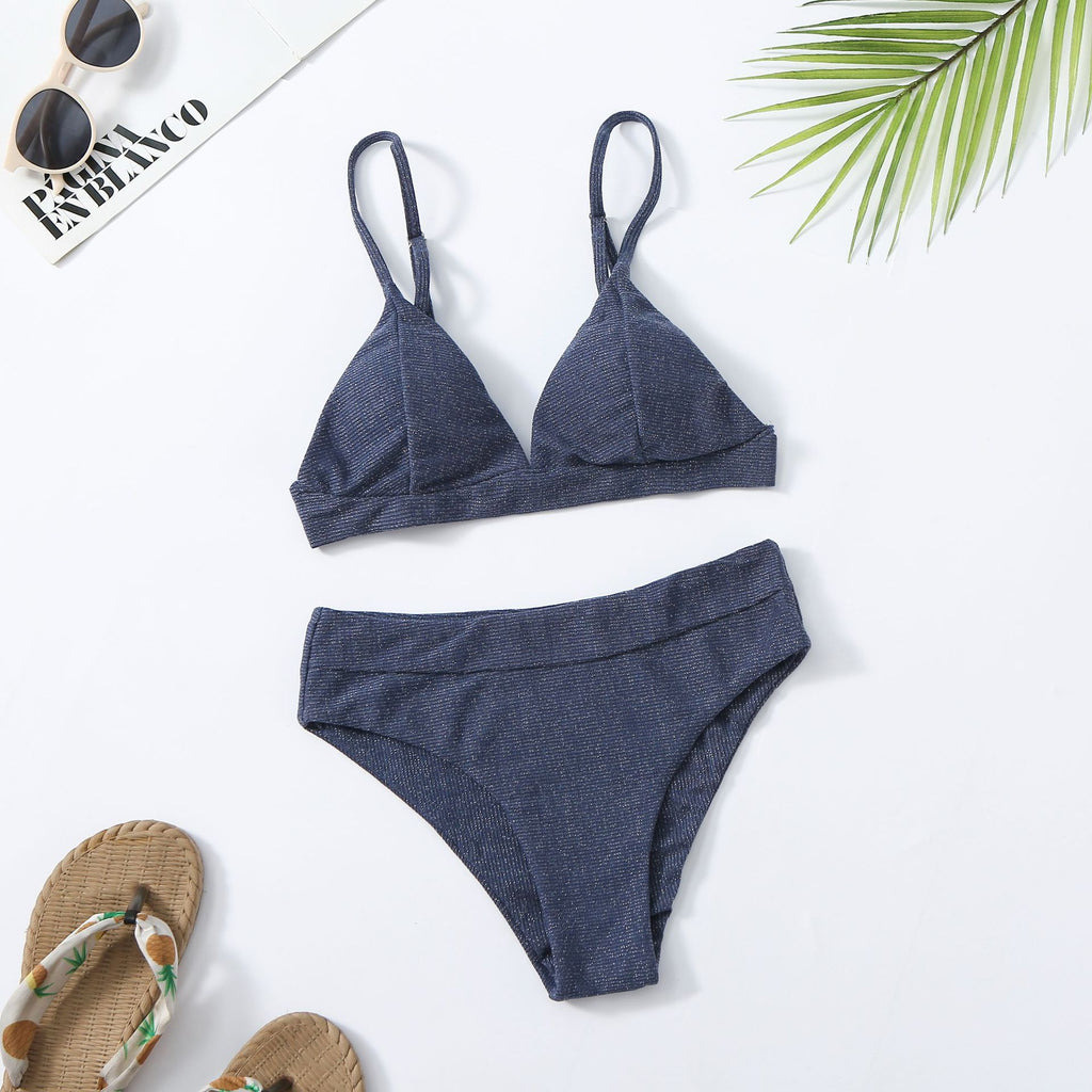 Bikini  tendance or et argent, taille haute