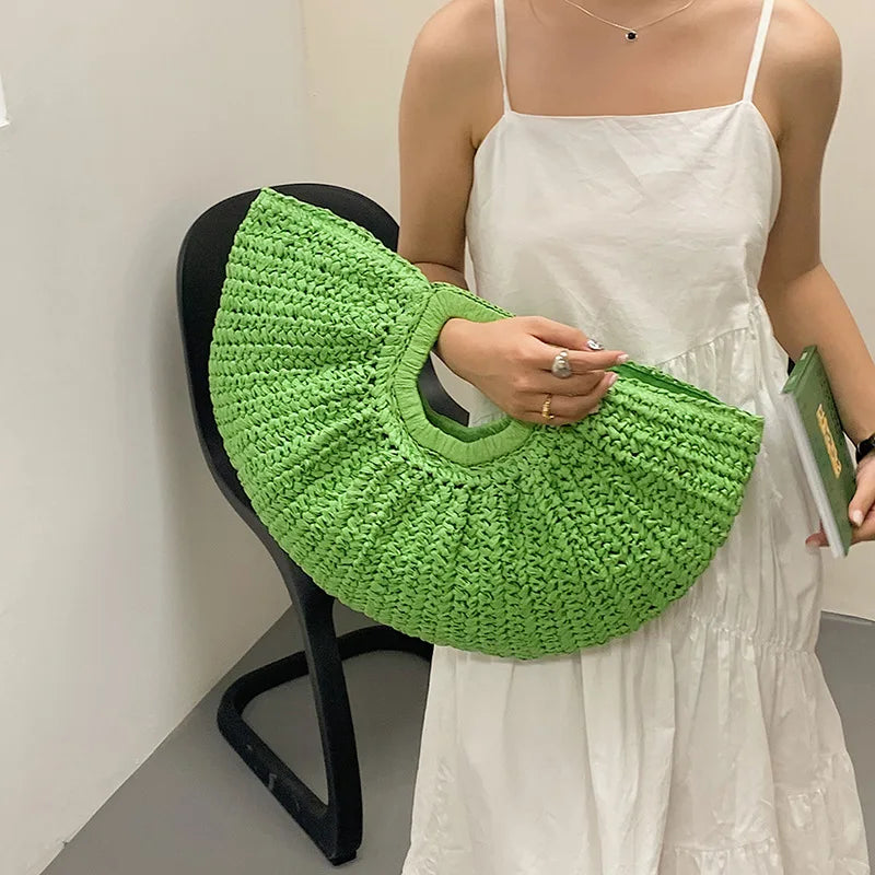 Sac tissé pour femme, grande capacité, en fibres végétales, idéal pour l'été, les vacances et la plage.