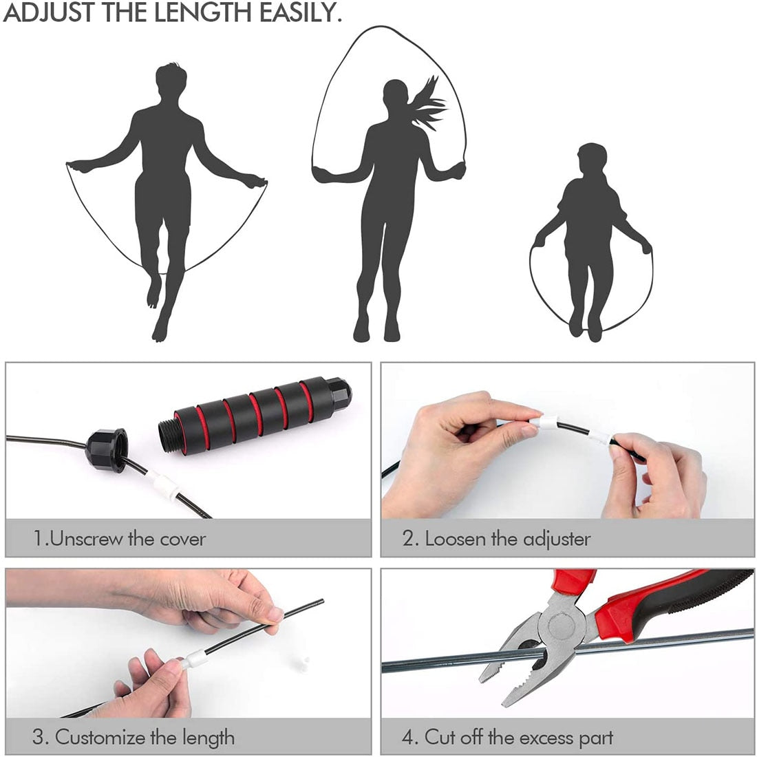 Corde à sauter anti-nœuds  avec câble à roulements à billes en acier, idéale pour la salle de sport, le fitness, les exercices à domicile et la silhouette.