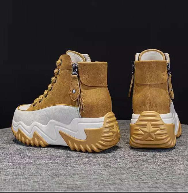 Chaussures montantes pour femme,  style décontracté et polyvalent avec semelle épaisse.