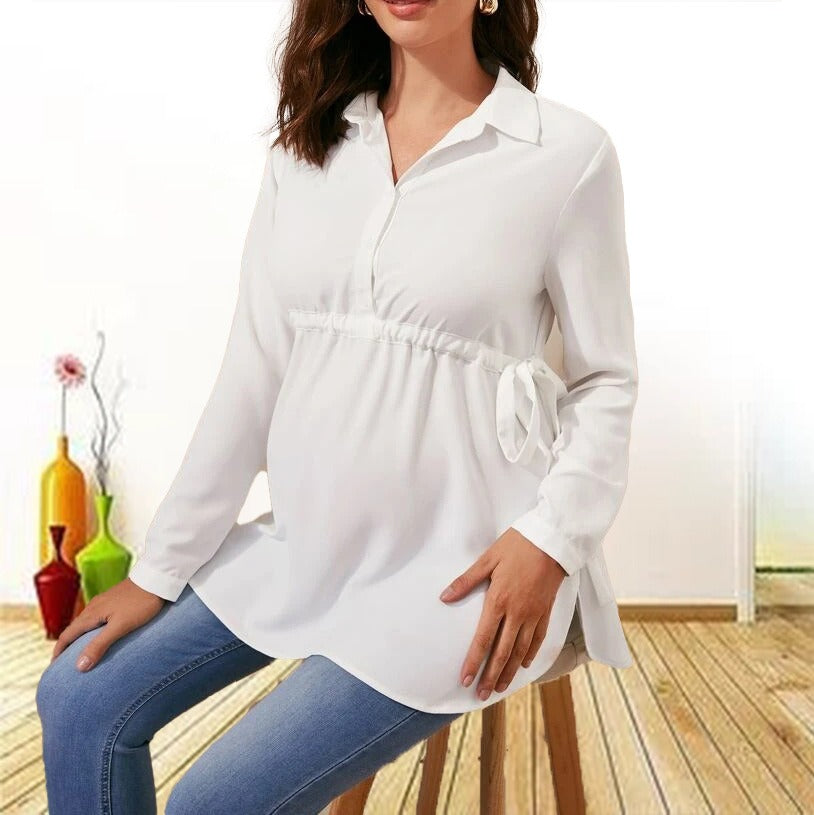 Chemise de maternité tendance à manches longues et col en V