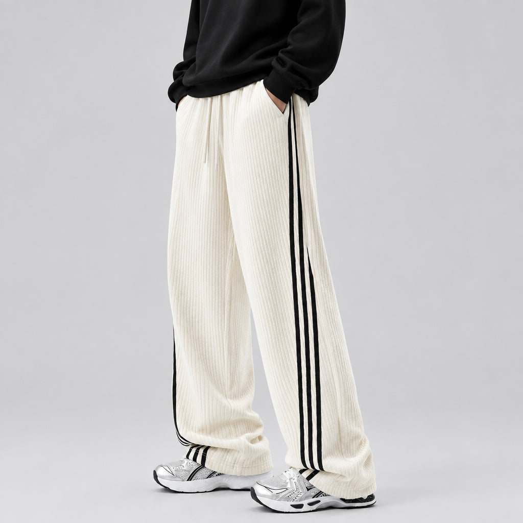 Pantalon de survêtement décontracté ,Coupe droite ample et tissu épais  avec bandes contrastées