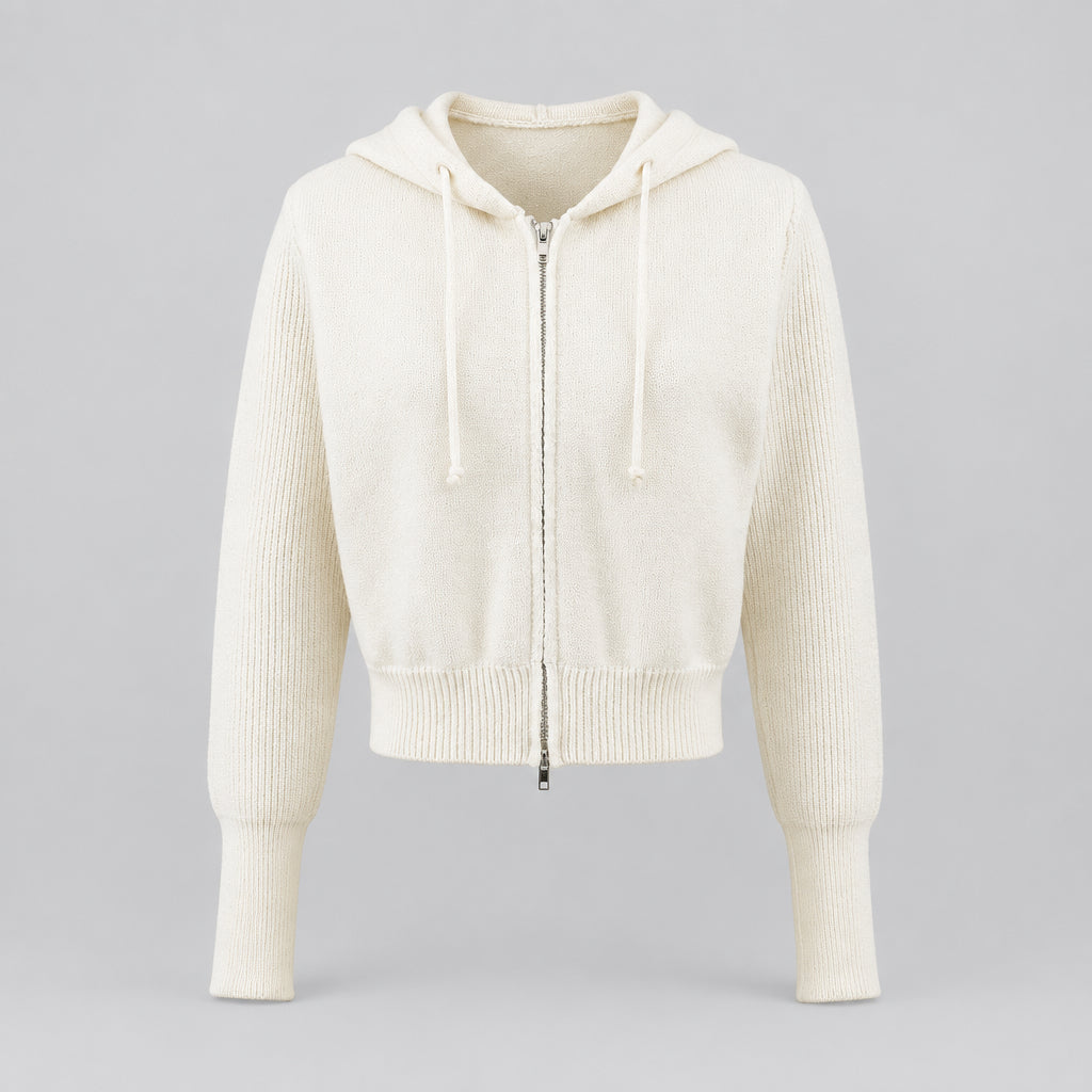 Gilet zippé à capuche en maille ,Coupe oversize, courte et épaisse