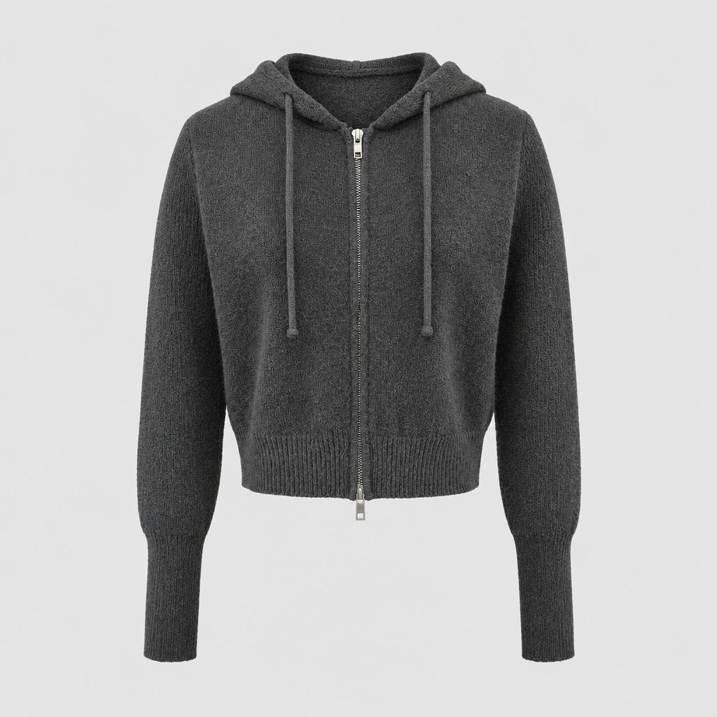 Gilet zippé à capuche en maille ,Coupe oversize, courte et épaisse
