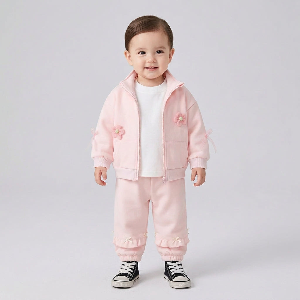 Ensemble 3 pièces pour enfant (0-4 ans) : veste zippée à motif floral