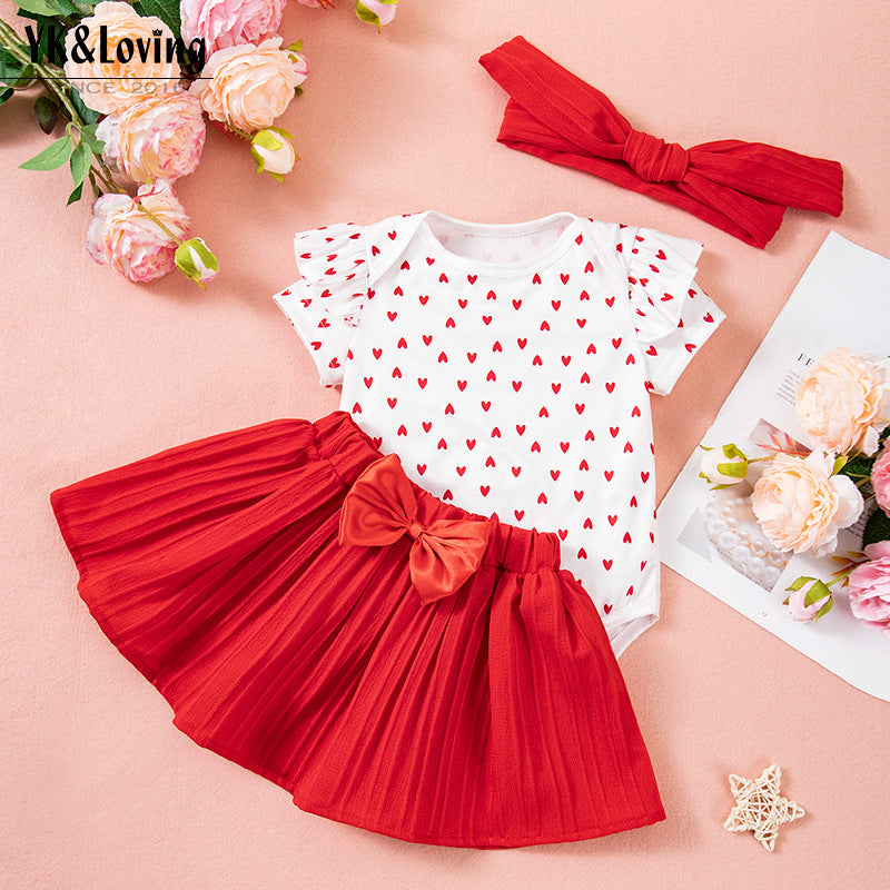 Ensemble de vêtements pour bébés filles : barboteuse, jupe et bandeau (3 pièces)