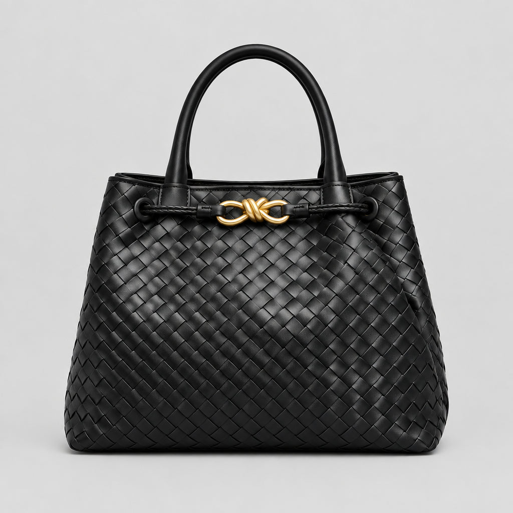 Sac cabas en cuir véritable avec nœud métallique en forme de 8
