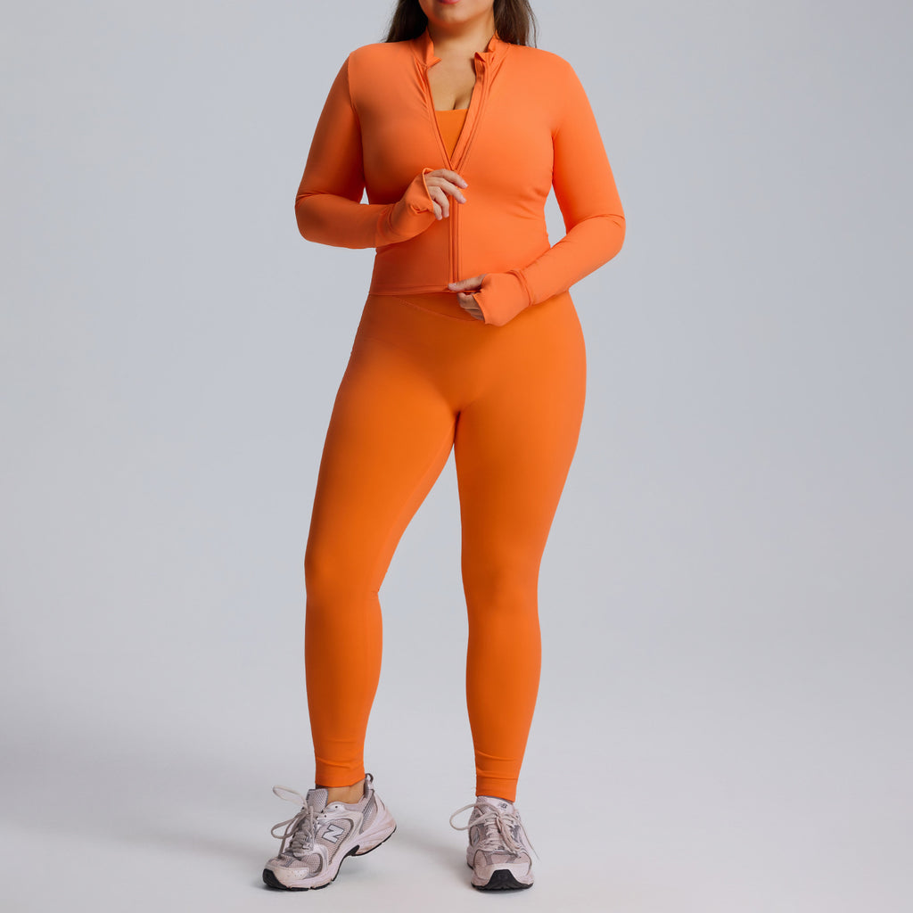 Ensemble de yoga à manches longues pour femme, ensemble trois pièces