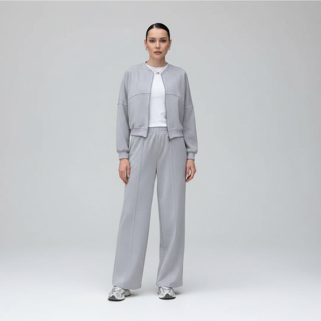 Ensemble deux pièces pour femme : sweat à capuche zippé uni et pantalon droit
