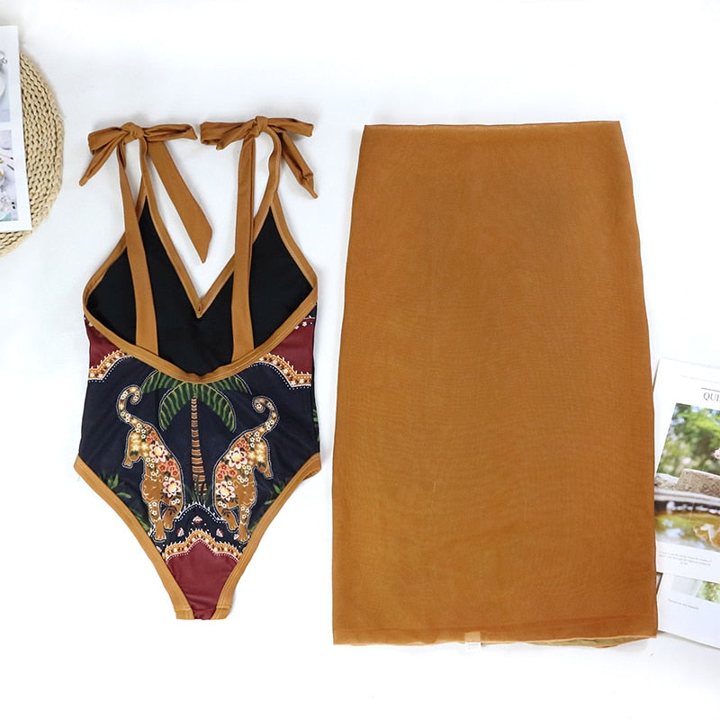 Ensemble maillot de bain 1 pièce et son paréo d'été