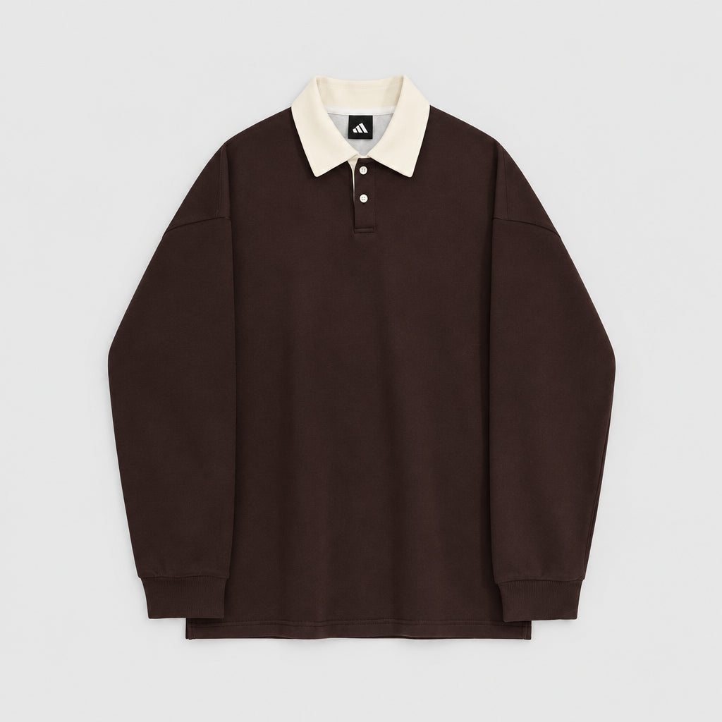 Sweat-shirt vintage à manches longues, col polo et motif color-block