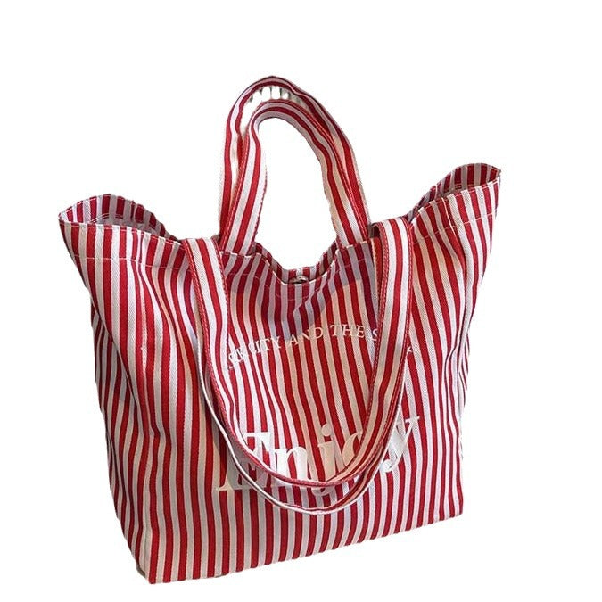 Sac cabas en toile à rayures colorées, grande capacité, sac à bandoulière décontracté, design simple