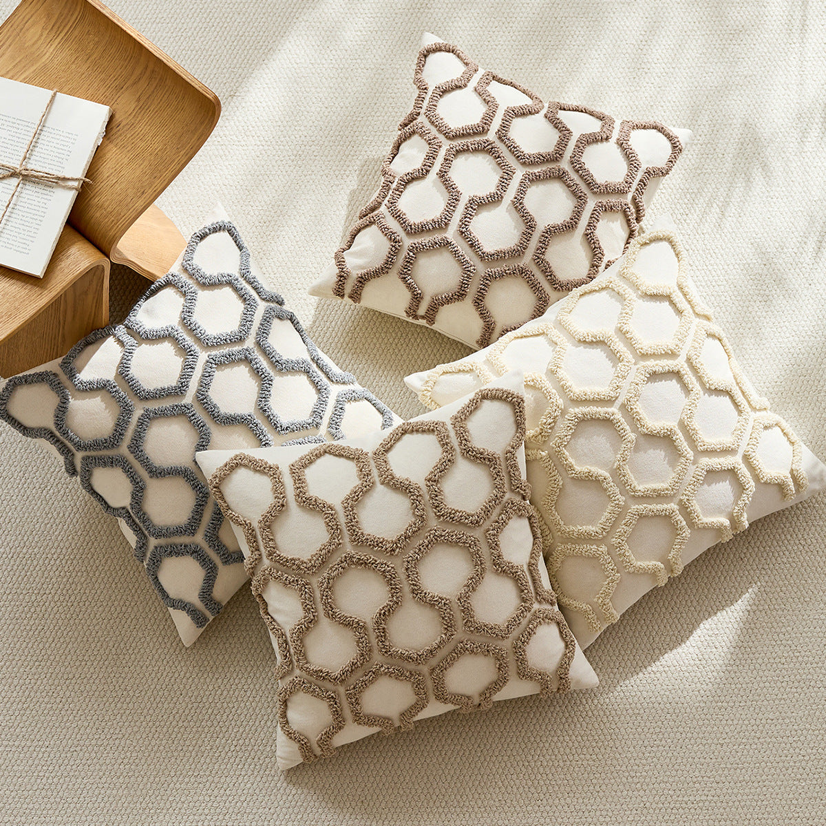 Housse de coussin capitonnée à motif nid d'abeille