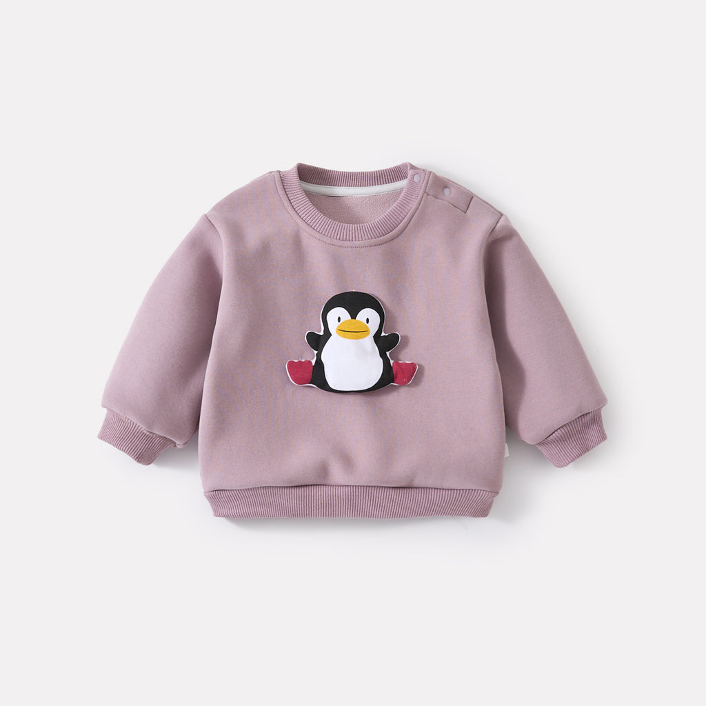 Salopette en velours, sweat-shirt pingouin
