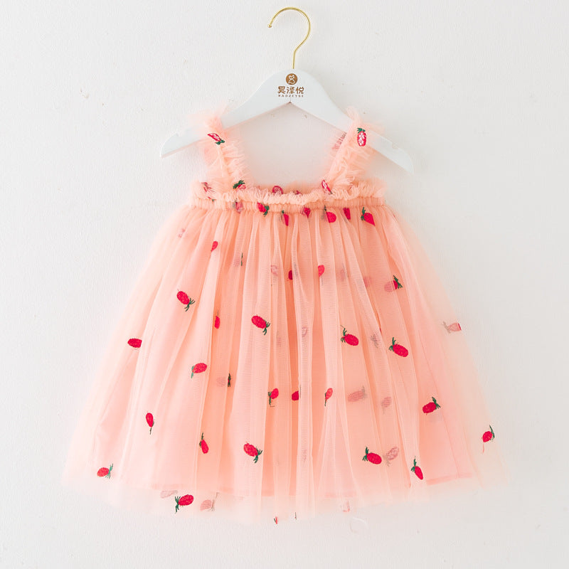 Robe d'été à bretelles pour filles, style nouveau, brodée, en tulle doux