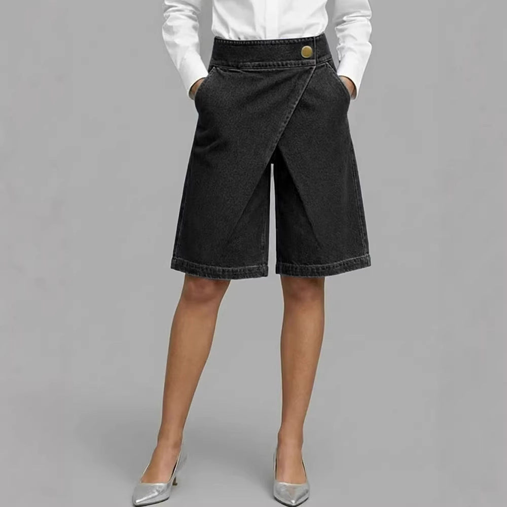 Short asymétrique  denim à cinq poches