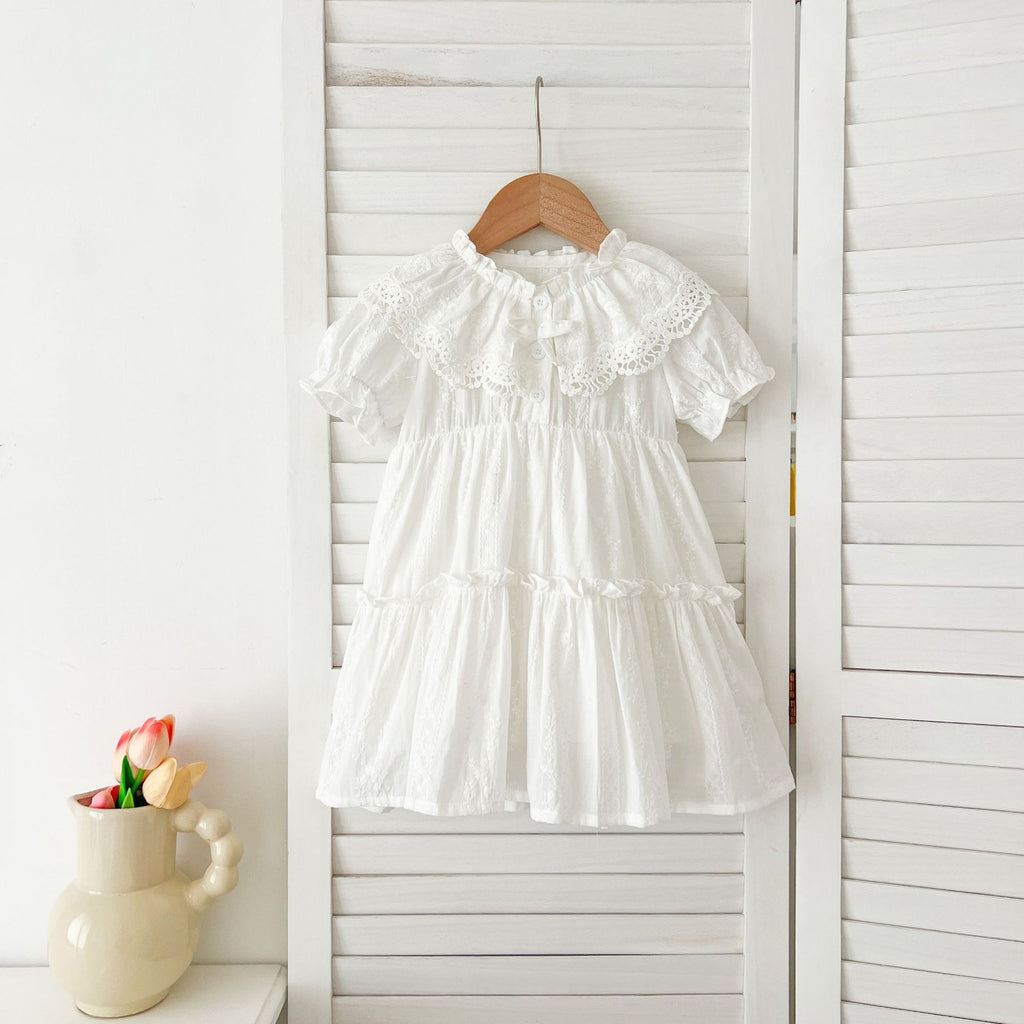 Robe pour fille avec col poupée en dentelle et manches courtes