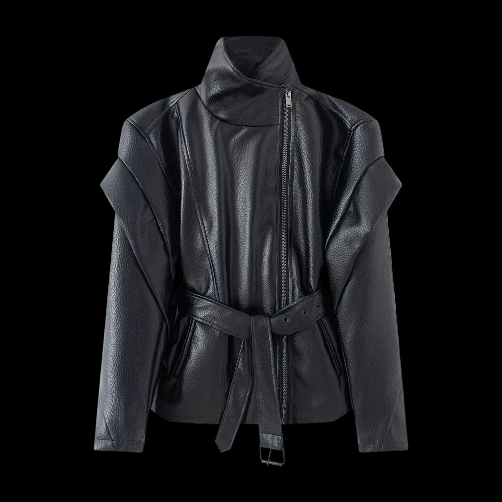 Veste à col montant, fermeture éclair latérale et taille ajustée