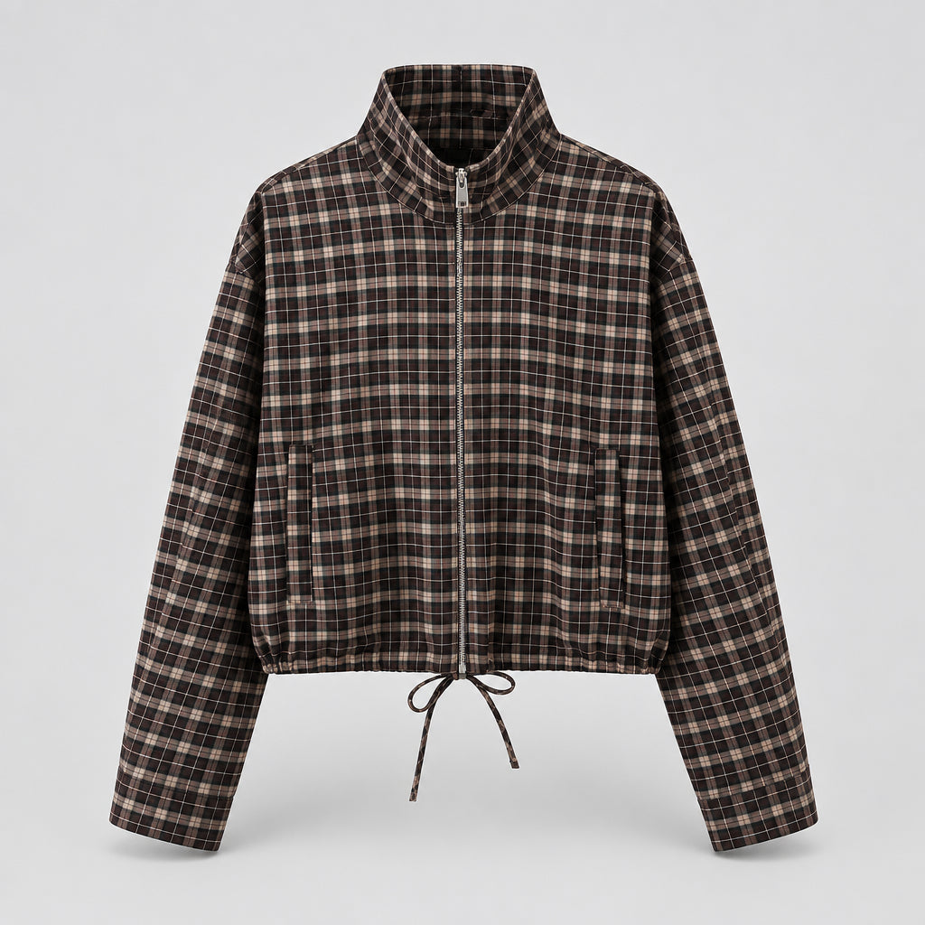 Ensemble veste à carreaux zippée coupe ample et jupe-culotte