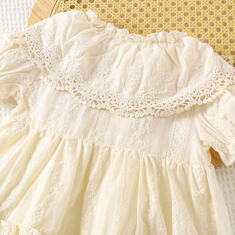 Robe pour fille avec col poupée en dentelle et manches courtes
