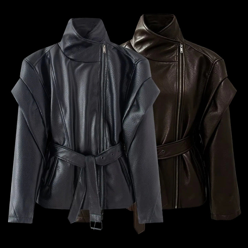 Veste à col montant, fermeture éclair latérale et taille ajustée
