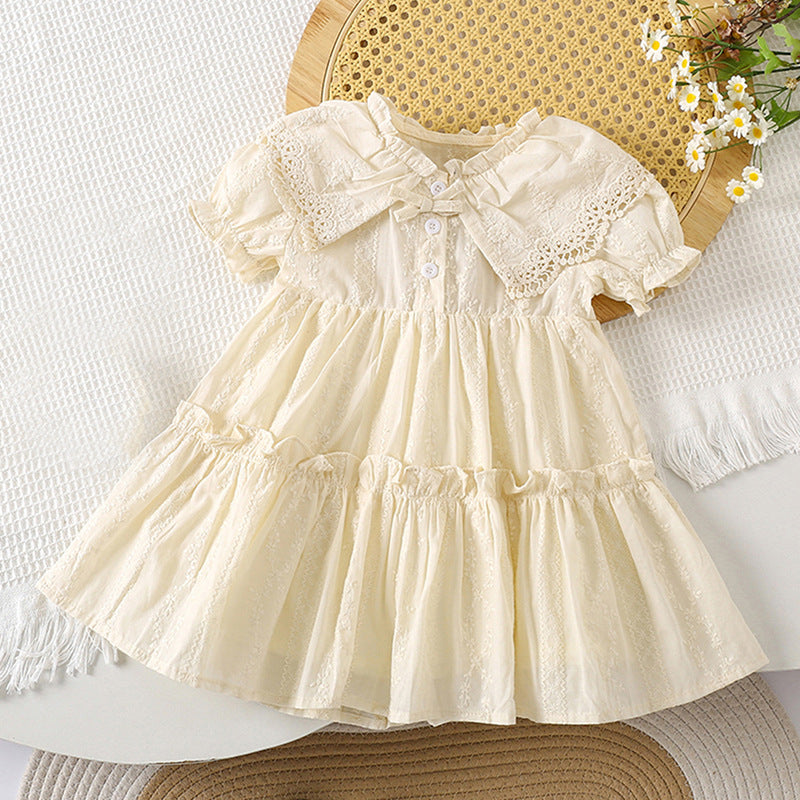 Robe pour fille avec col poupée en dentelle et manches courtes