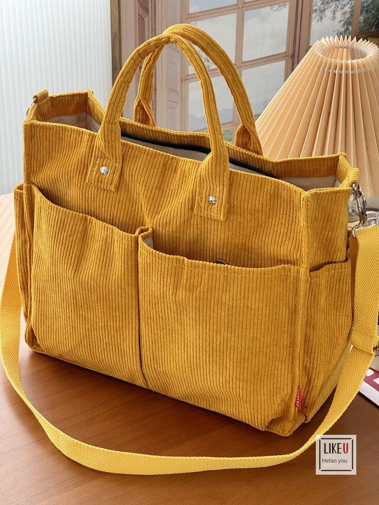 Sac cabas simple en velours côtelé épais, multipoches, .