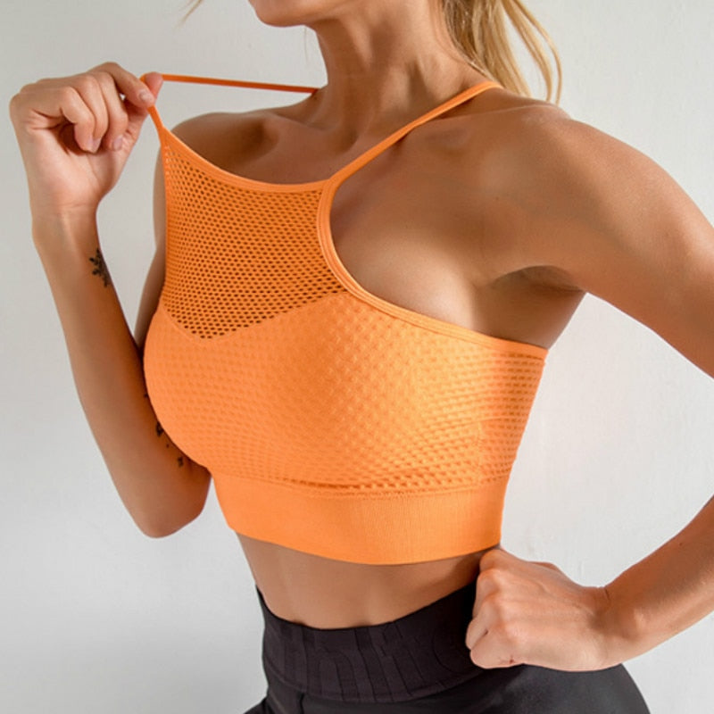 Soutien-gorge de sport pour femme, maintien moyen, dos croisé, sans armatures, bonnets amovibles, liberté de mouvement, dos nageur, soutien-gorge de yoga et de course à pied sans coutures