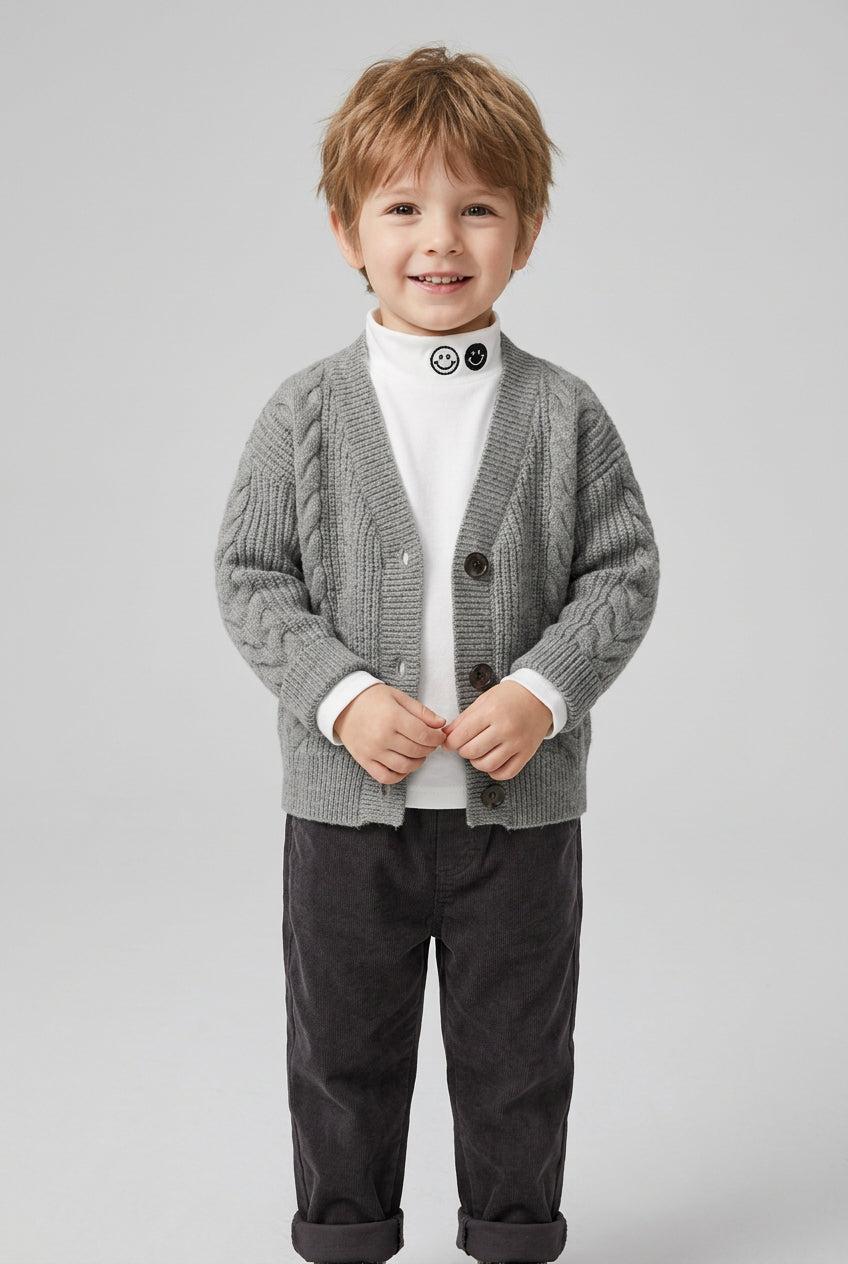 Ensemble 3 pièces pour garçon : veste-pull en maille, pull col roulé et pantalon