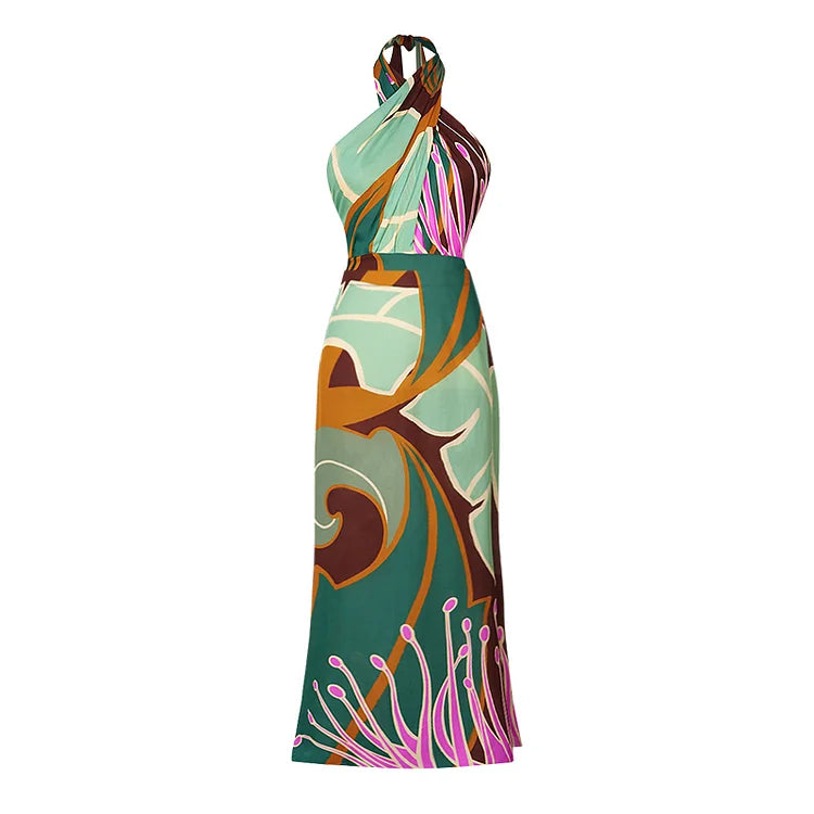 Maillot de bain une pièce imprimé dos nu avec jupe assortie