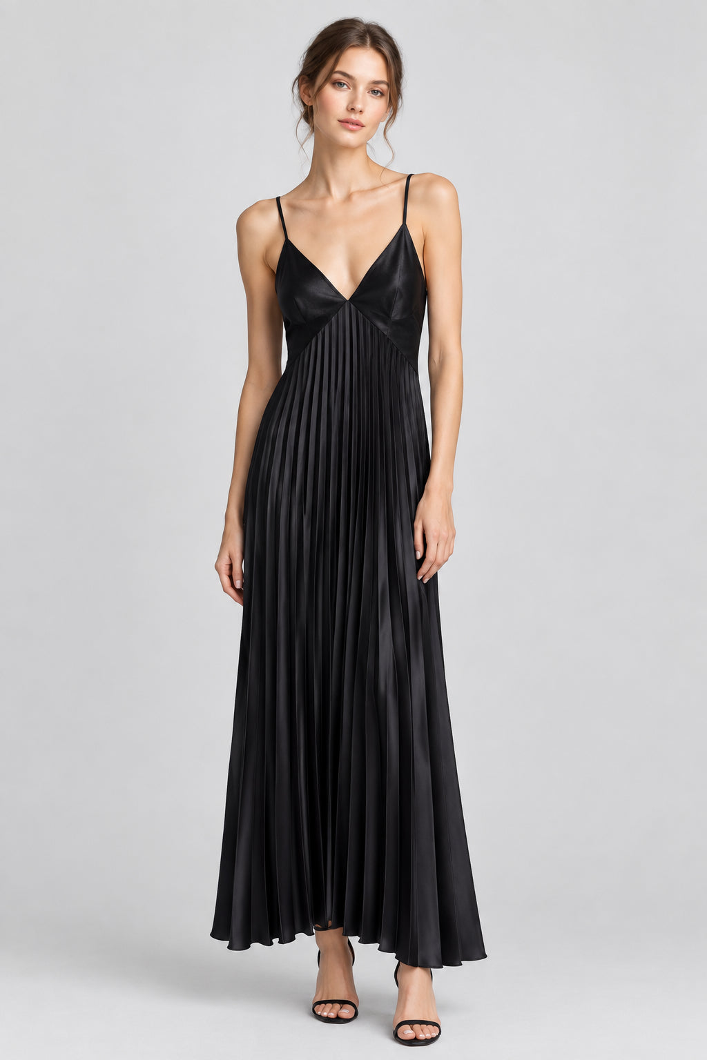 Robe nuisette en velours façon patchwork, à col en V et plis, pour une silhouette affinée