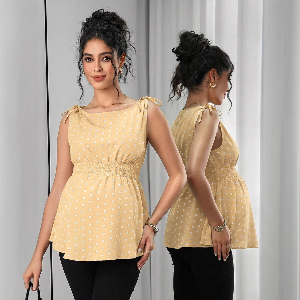 Haut de maternité bustier à pois chics et style doux