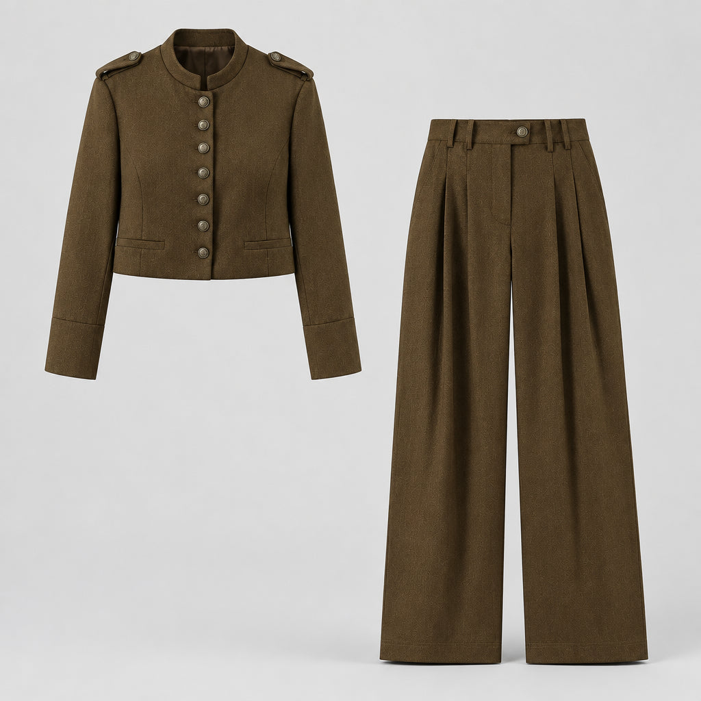 Ensemble tailleur pour femme : veste à col à brides et pantalon